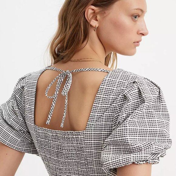 NWT LEVI'S Volume Sleeveless Dress In Katherine Seersucker Plaid Cloud Dancer - Picture 5 of 12